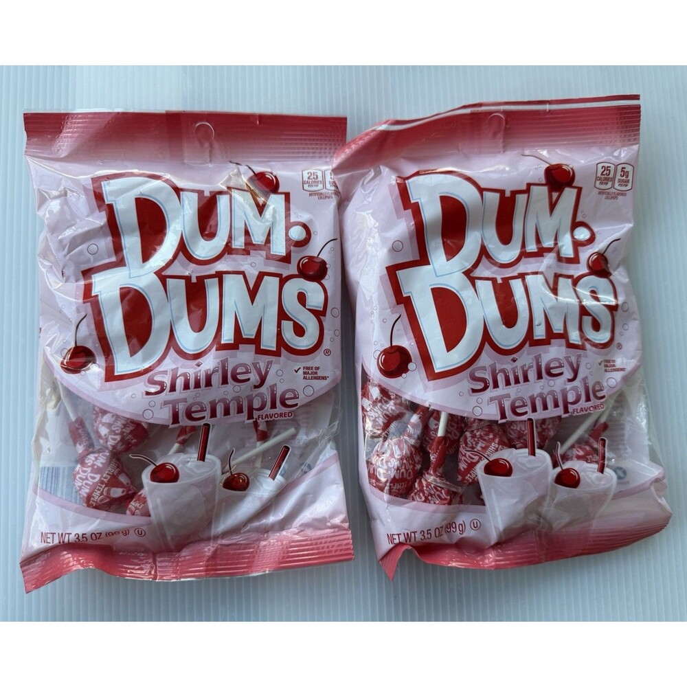 2pc Dum-Dums Shirley Temple Flavored Lollipops 3.5 Oz Bags Cherry Indv Wrap Pops